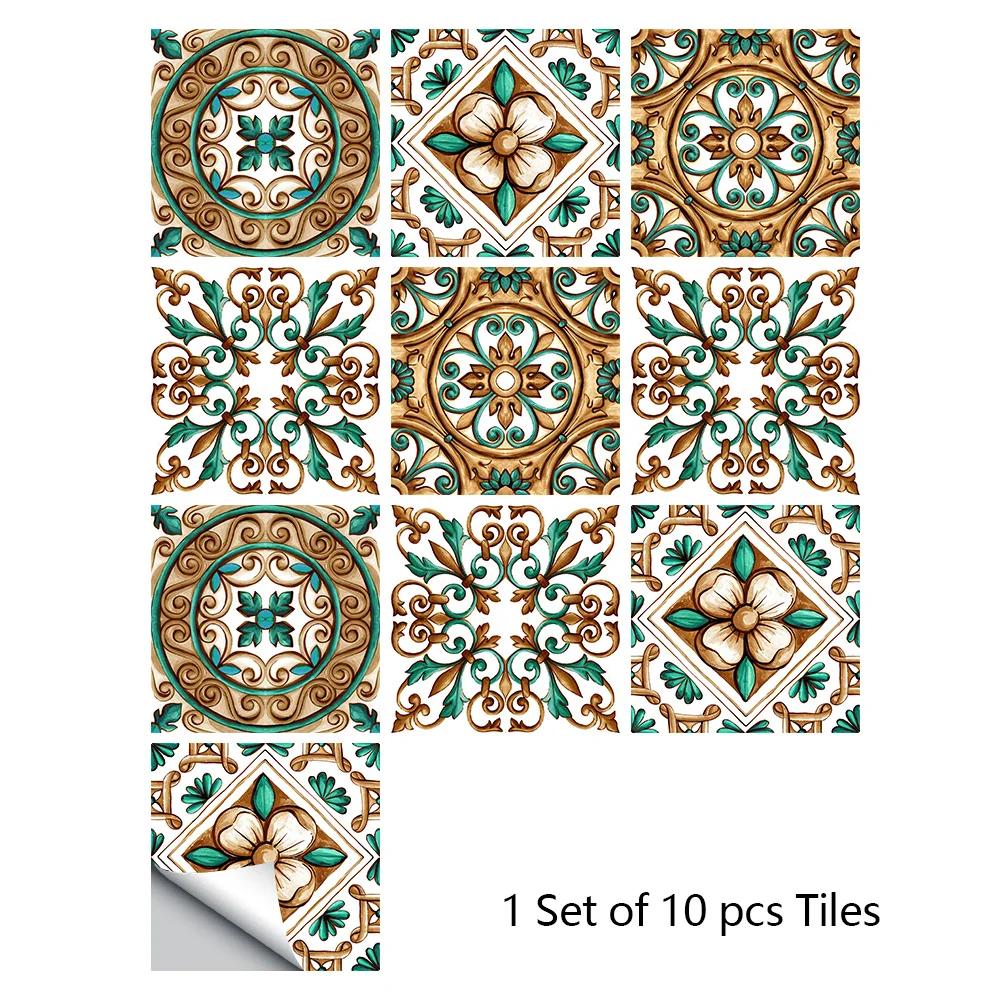 10pcs/set 10/15/20/30cm Flat Marble Mosaic Hard Tiles Wall Sticker Kitchen Bathroom Floor Diagonal Decor Wallpaper PVC Art Mural