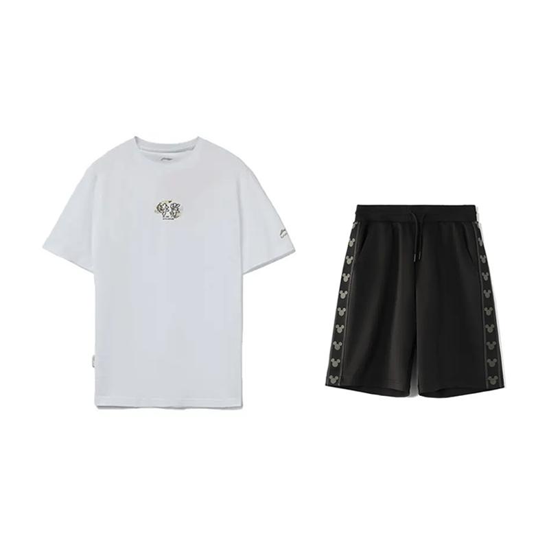 

Li-Ning Вышитый Логотип Свободный Крой Круглый Вырез Короткий Рукав Универсальный Удобный Комплект для Повседневной Спортивной Одежды Унисекс AHST821-1+YKSV129-2 XL