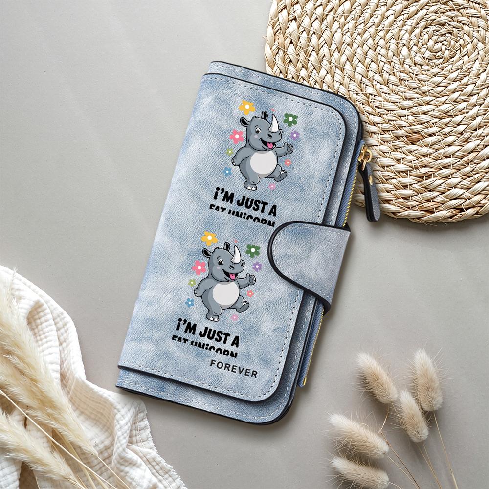 Cute Rhino Print Wallet for Women Fashion Faux Leather Multi Card Holders Purse