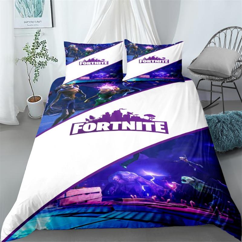 Ensemble de literie Fortnite Housse de couette Taie d'oreiller Décoration dessin animé de jeu Couvre-lit Housse de couette de chambre Ensemble de literie Cadeau de Noël pour enfants