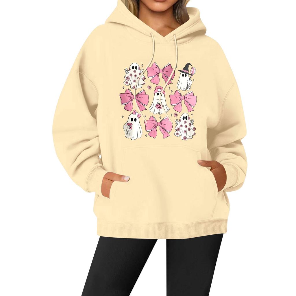 Women's Casual Fashion Solid Color Rugby Print Long Sleeve Hooded Sweatshirt Top