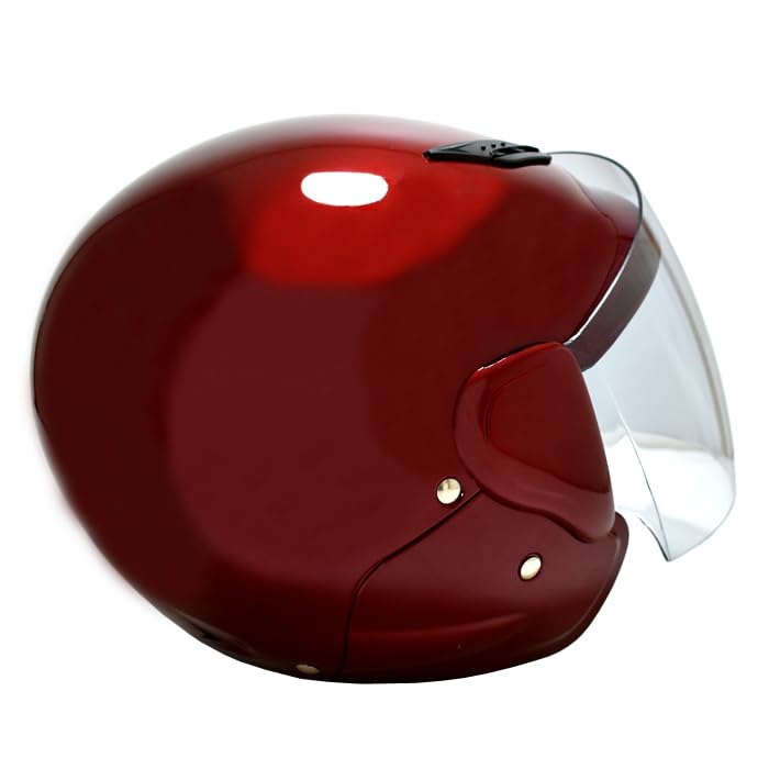 Stylish helmet for and mopeds up to with a in candy and meets SG semi-jet motorcycles, scooters, 125cc, shield, red, standards.