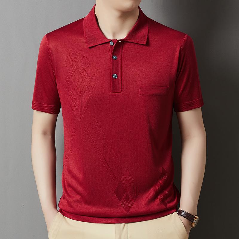 Ice Silk Short Sleeve T-Shirt Men'S Thin Solid Color Medium Casual Lapel Men'S Polo
