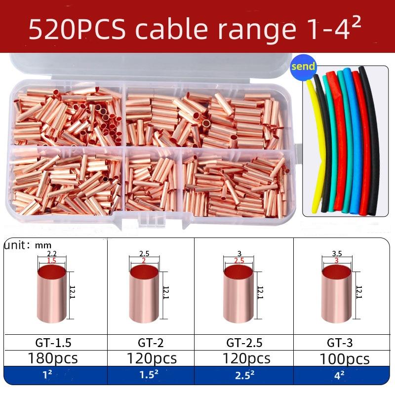 300Pcs 520PCS GT Copper connectingPipe Wire Joint Small Copper TubeTerminal Cable Lug Connection TubeWire Connector