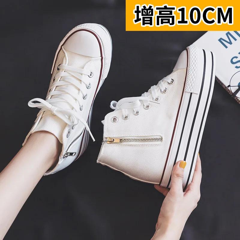 10cm Height Increasing Women Shoes Classic Breathable Canvas Shoe Fashion Thick Sole Sneakers for Women Platform Vulcanize Shoes