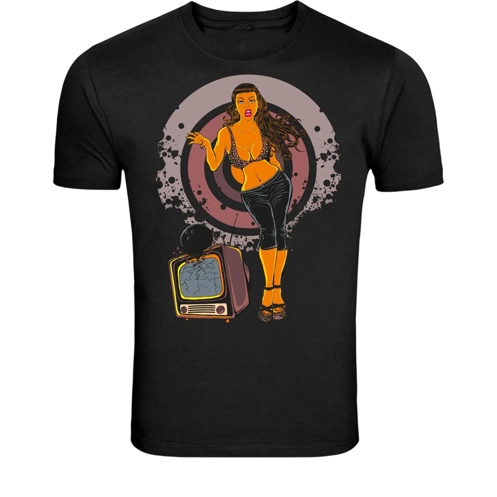 Retro Pinup TV Girl T-Shirt - Vintage Pop Art Bombshell Graphic XS