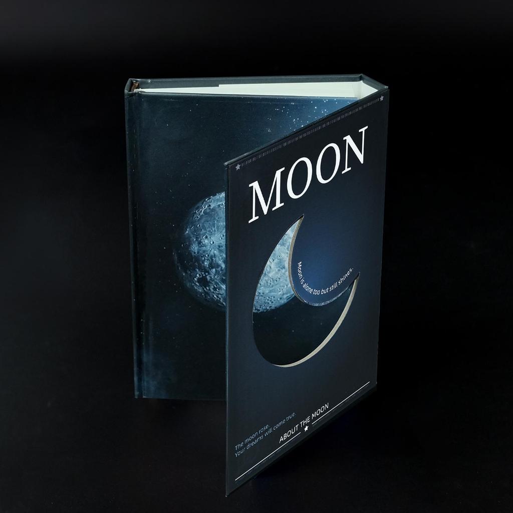 Creative Dark Night Planet Series Moon-Shaped Hollow Notebook – Three-Fold Business Record Book