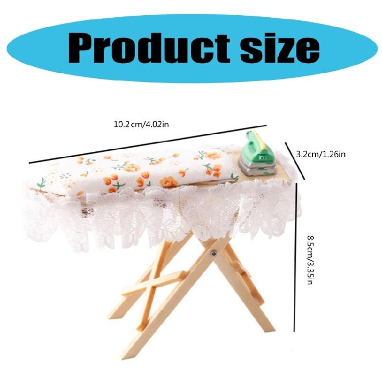Miniature Wood Ironing Board with Iron for Dollhouses 1/12 Scale Dollhouses Furniture Living Room Display Accessories