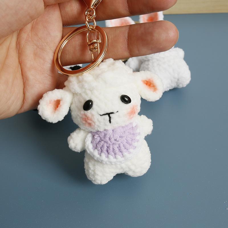 Handmade Crochet Cute Sheep And Bee Cartoon Doll Keychain Pendant