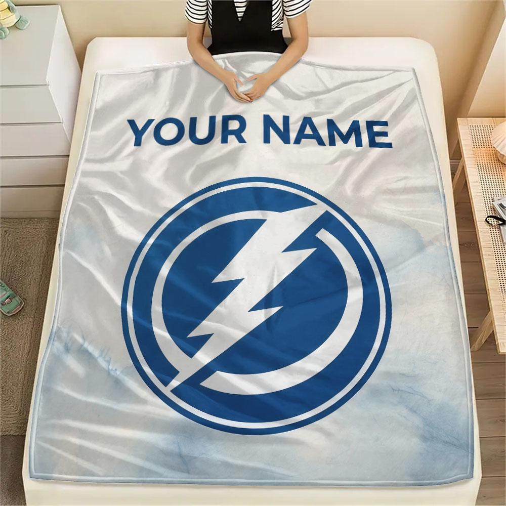Custom Name,Tampa Bay Lightning Printed Flannel Blanket, soft throw for bedroom sofa, washable, Christmas present, great gift.