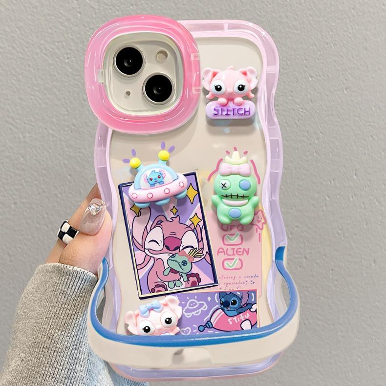 Applicable To Apple 14Pro Mobile Phone Case iPhone15 Cartoon Alien Doll 13/12 Invisible Double Bracket 16/17