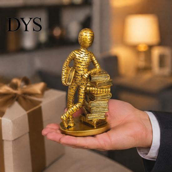 Abstract Human Sculpture for Bookshelf Resin Book Lover Statue, Reader Leaning On Stacked Book, Retro Style Bookish Home Decor Decorative Figurine