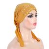 Fashion Gold Sequins Turban Hijab Cotton Solid Color Pull On Headwrap Breathable Soft Headscarf Hat