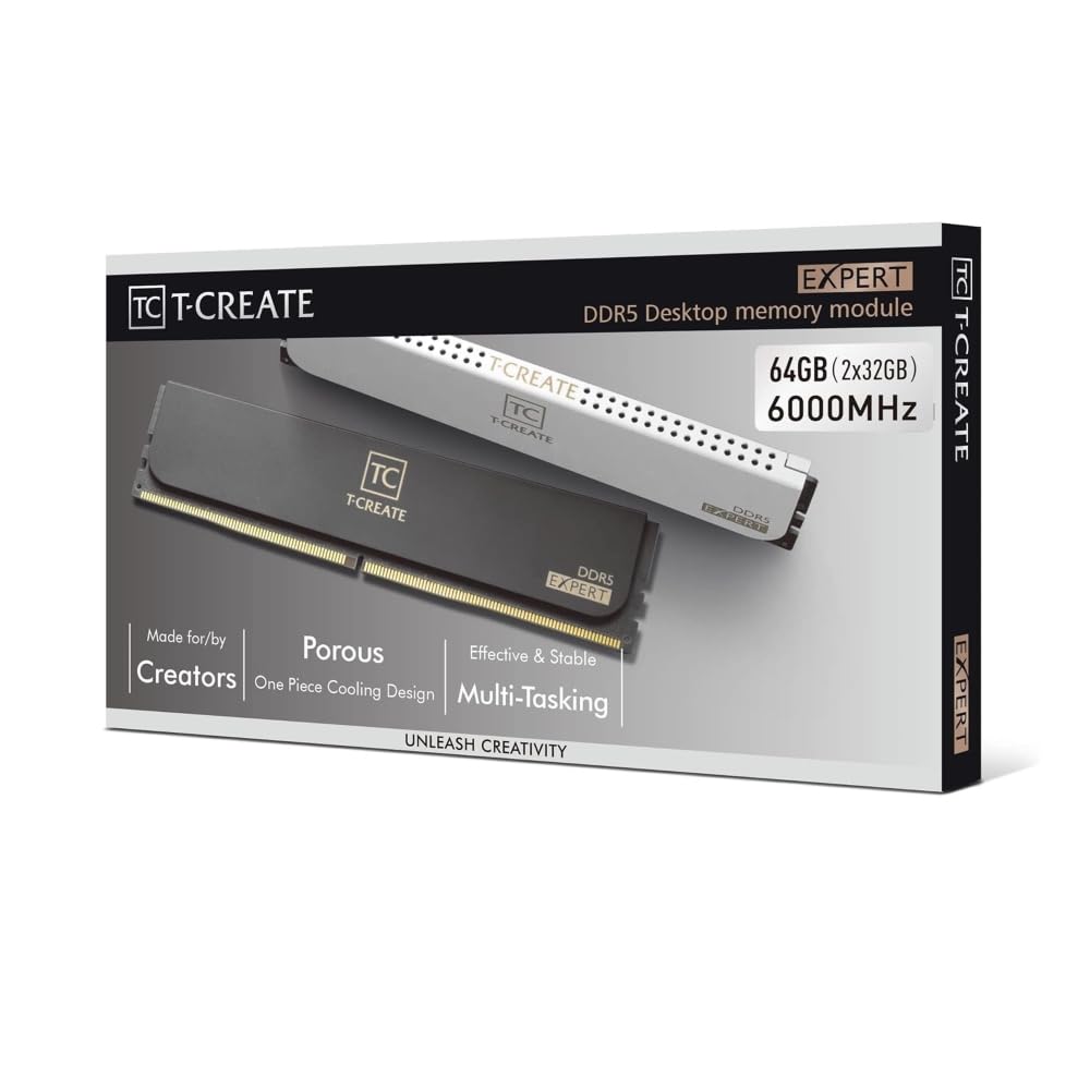 EXPERT Black Team DDR5 6000Mhz 32GB x 2 Desktop Echte Lebenslange Garantie in CTCED564G6000HC34BDC01 T-CREATE PC5-44800 (64-GB-Kit) Speicher, Hochgeschwindigkeit