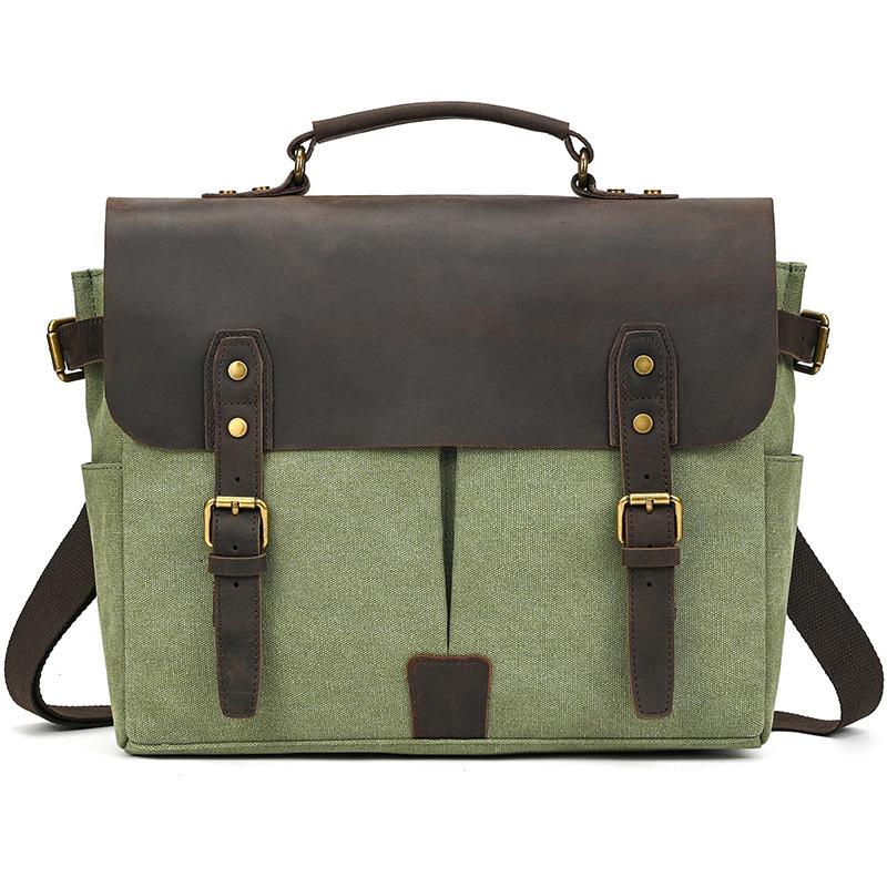 Large Male Genuine Leather Briefcase Handbag Messenger Bag 13" Laptop Briefcase Multifunction Shoulder Bag Canvas Bag Crossbody