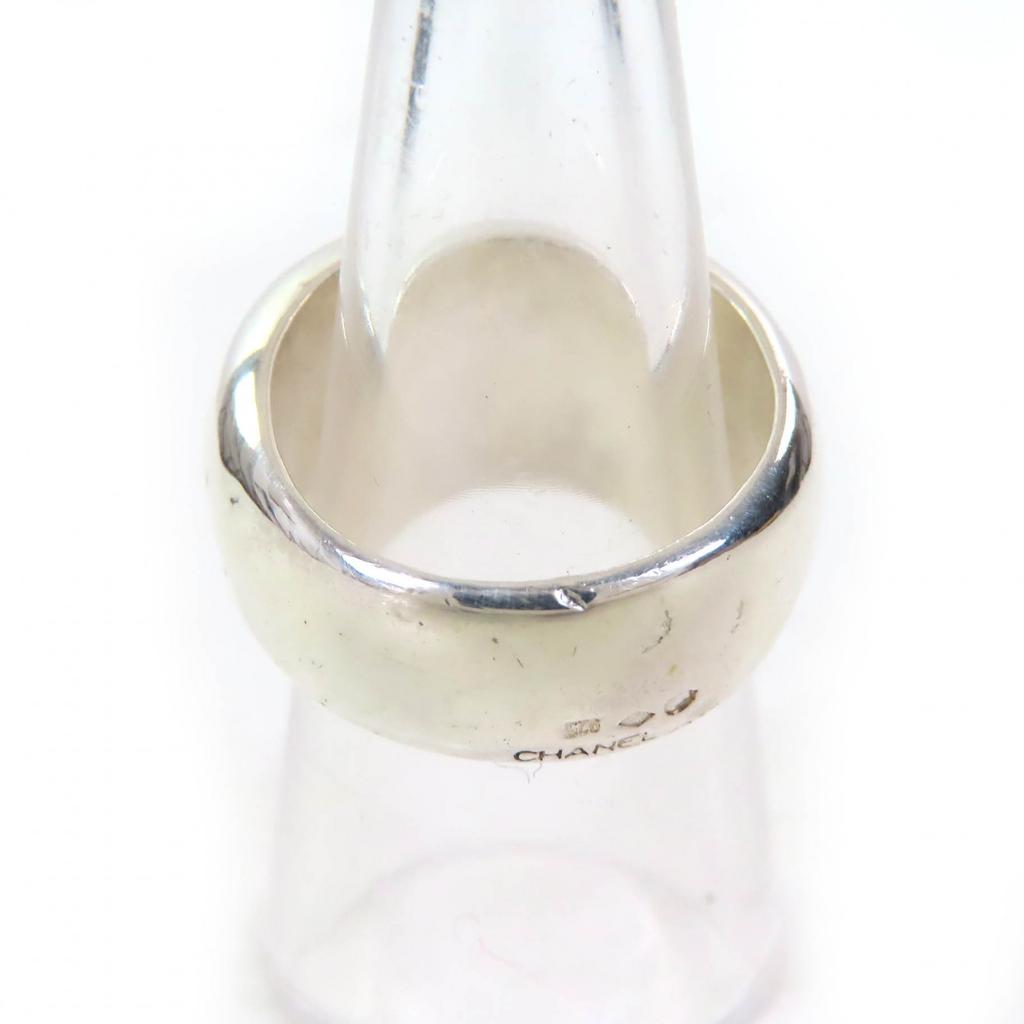Great CHANEL Ring Logo Engraved Wide Ring Accessories Silver SV925 Women Used