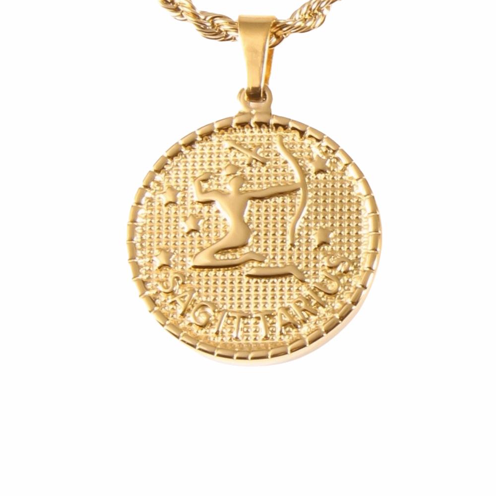 18K Gold Coin Coin Pendant Necklace 12 Constellation Bag Pendant Charms DIY Jewelry Making