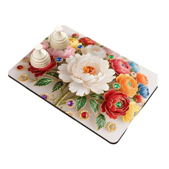 3D Flower Dish Mat Diatomaceous Earth Absorbent Dish Drying Mat Coaster Floral Placemat Insulation Mat for Kitchen Counter Dining Table