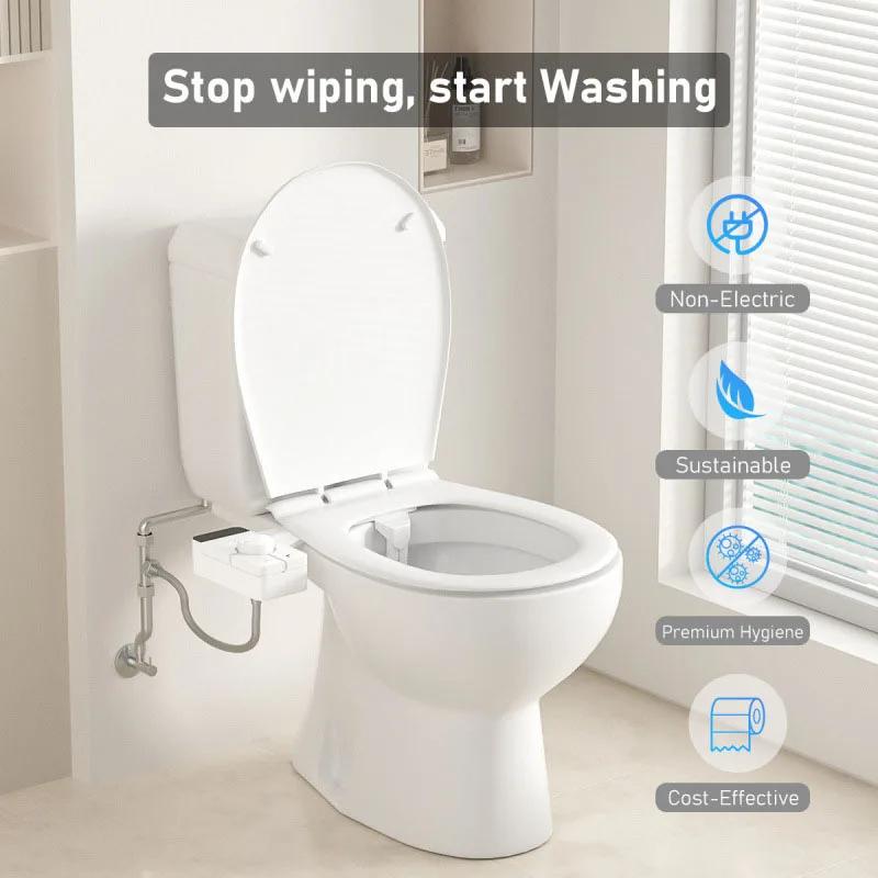White Adjustable Water Pressure Ass Sprayer Bidet Sprayer Attachment Ultra-Slim Toilet Seat Attachment Dual Nozzle Bide