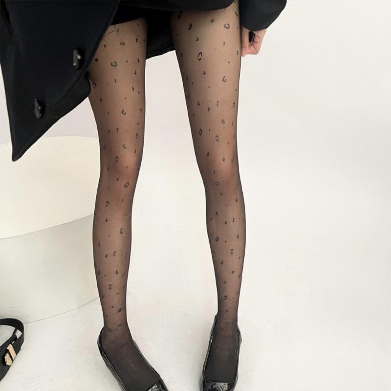 Vertical Stripe Dot Heart Pattern Pantyhose Breathable Soft Sheer Tights Office Casual Outfit Essential for Women