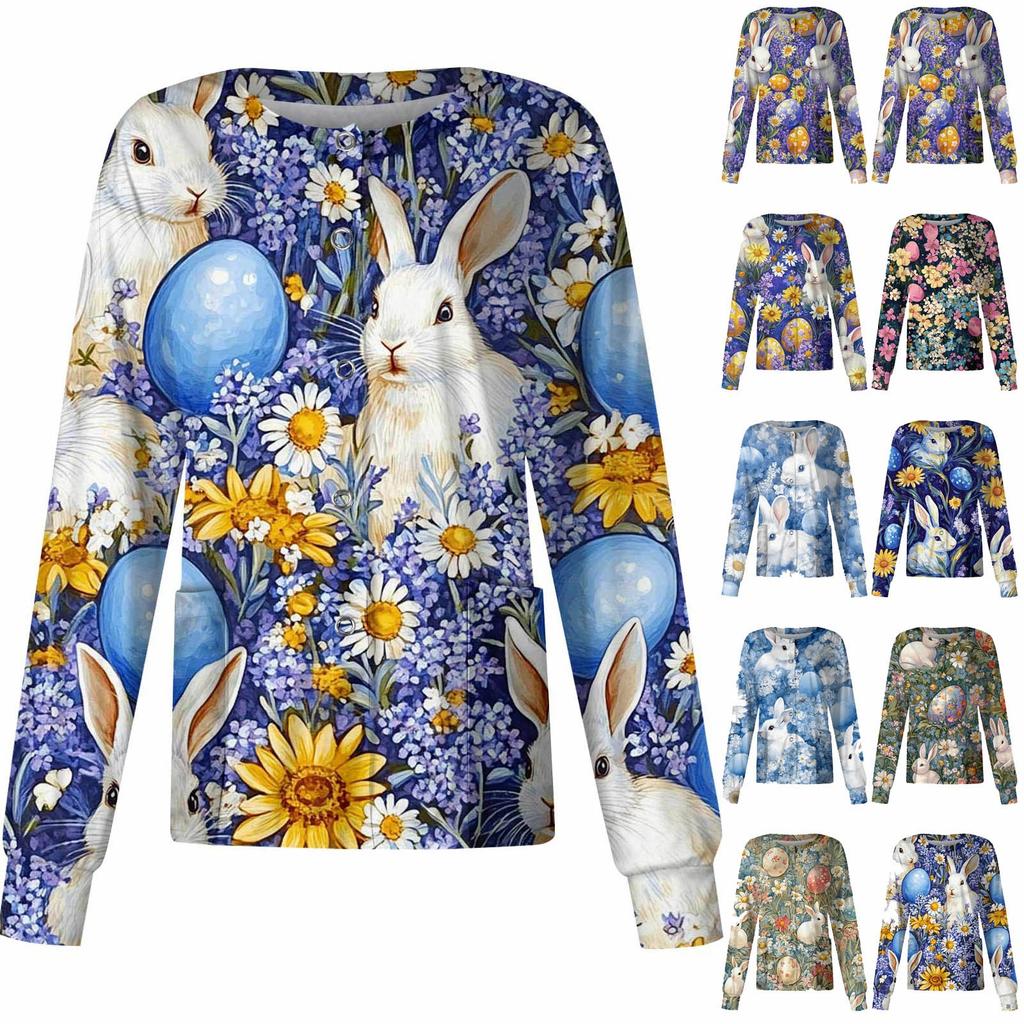 Women Long Sleeve Pattern Pocket Working Stand-up Collar Single-breasted Protective Overalls Cardigan Jacket Top