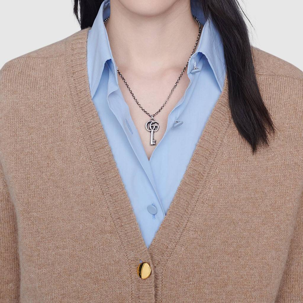 Gucci GG Marmont Double G Schlüsselanhänger Vintage-Finish Glänzend 925er Silber Halskette Herren Halskette 627757-J8400-0701
