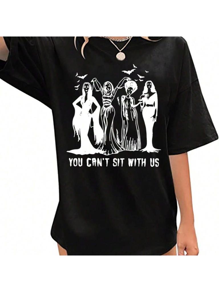 Oversized Ghoul Gang T-Shirt Women You Can't Sit With Us Vintage Goth Queen Graphic Tshirt Short Sve Fall Tops