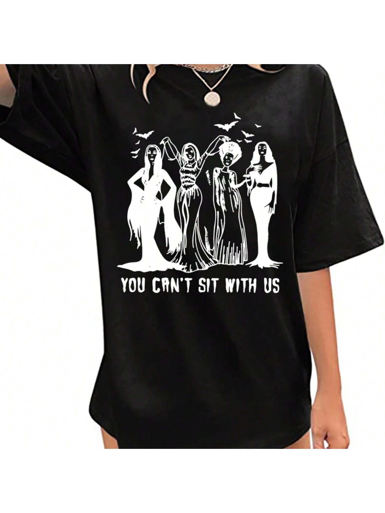 

Oversized Ghoul Gang T-Shirt Women You Can t Sit With Us Vintage Goth Queen Graphic Tshirt Short Sve Fall Tops XXXXXL чёрный