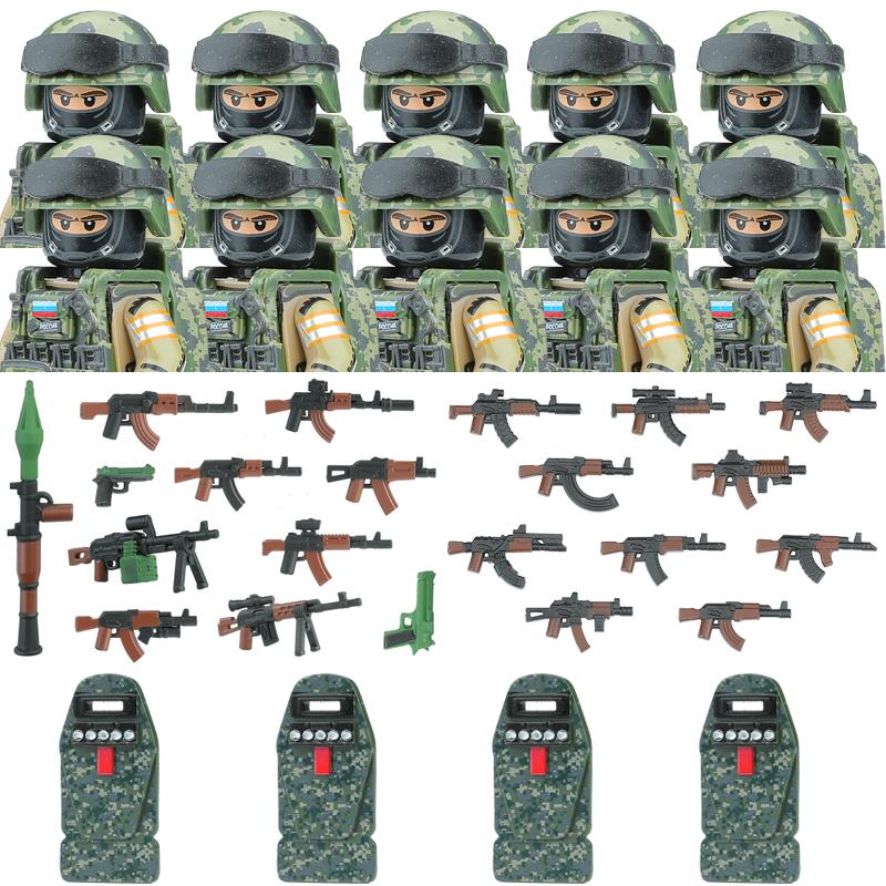 Non-Toxic City Police Russia Commando Fsb Special Forces Figures Building Blocks Green Camouflage Shield Army Soldier Military Weapon Toys