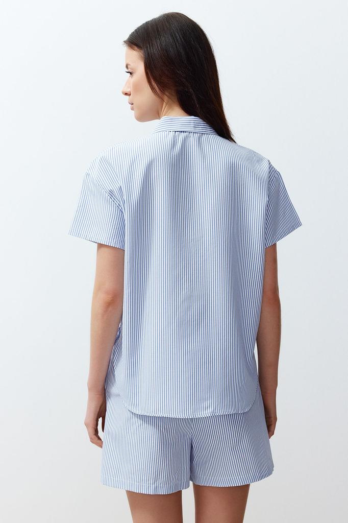 Women's Style Pajama Set Blue Cotton Striped Woven Pajama Set