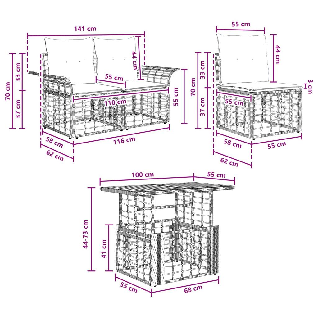 Garden Sofa Set 9 Pieces Black and Dark Grey Poly Rattan