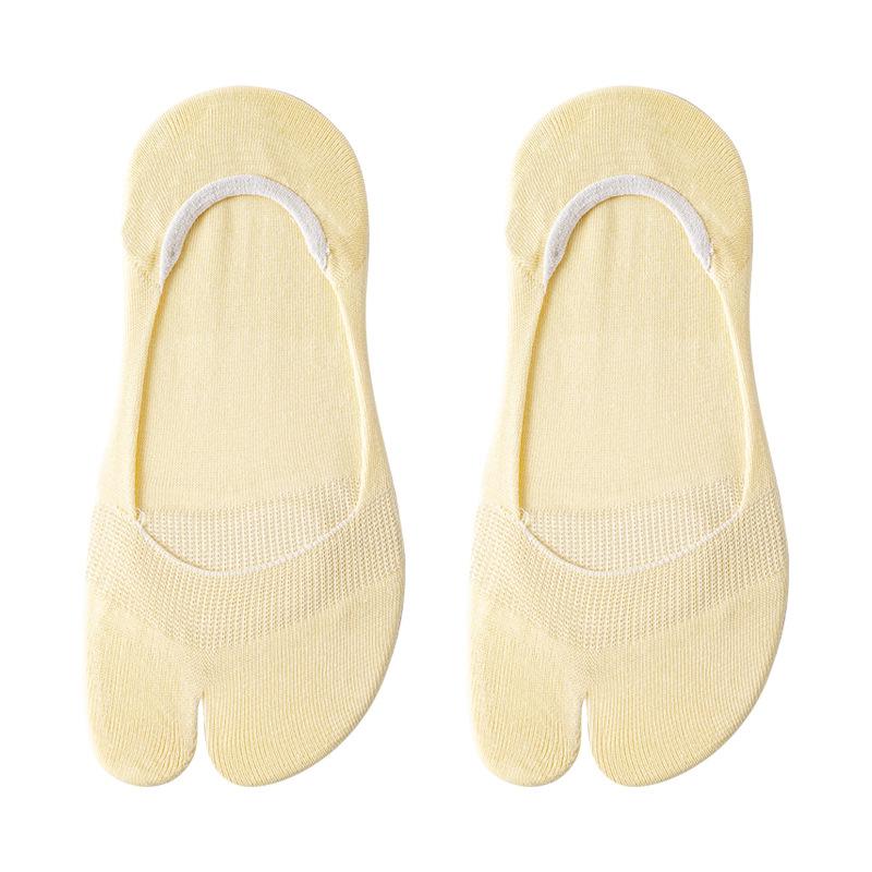 Women's Spring and Summer Cotton Invisible Non Slip Breathable Mesh Boneless Wicking Two Toe Boat Socks