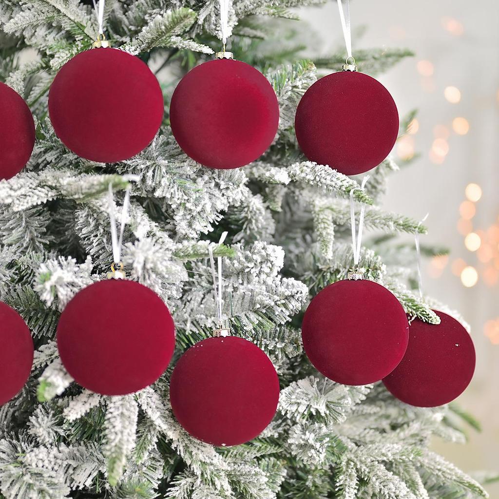 Conjunto de Enfeites de Bola de Natal Veludo Escuro Flocado Premium