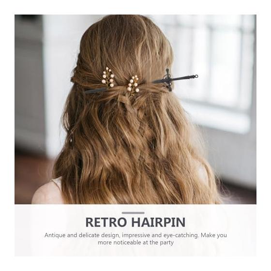 [BESTOYARD] U-Shaped Hairpin, Simple Metal Sword Shape Long Hair Stick, Single Prong Hairpin, Dragonfly Bead Red Hairpin, Everyday Use, Simple