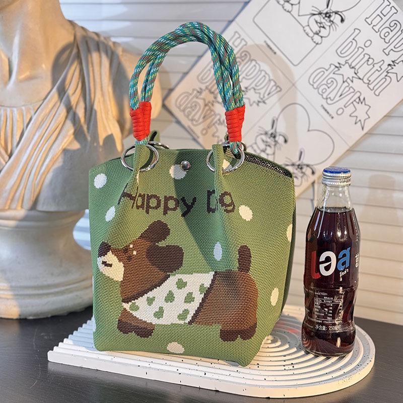 Handtasche mit großer Kapazität im japanischen und koreanischen Strickstil - Tragbare, pendlerfreundliche Tragetasche mit einem kleinen quadratischen Design für diverse Gegenstände