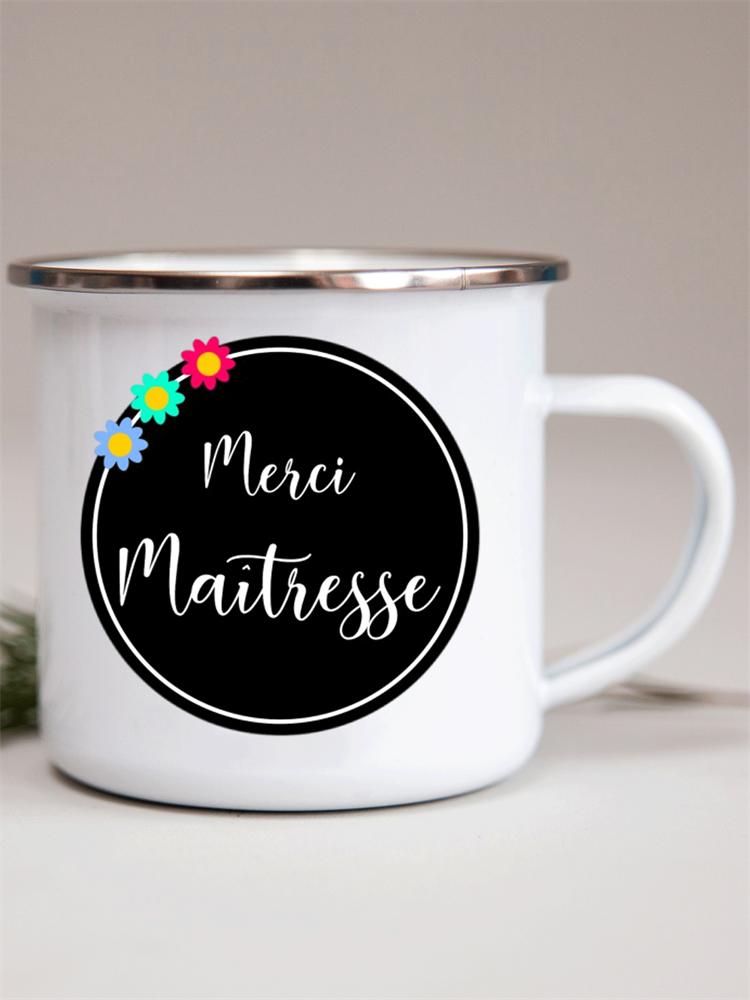 Französische Emailletassen mit Blumendruck Kreative Kaffeetasse Milch Wein Bier Getränk Saftbecher Schule Zuhause Henkel Trinkgeschirr Lehrergeschenke