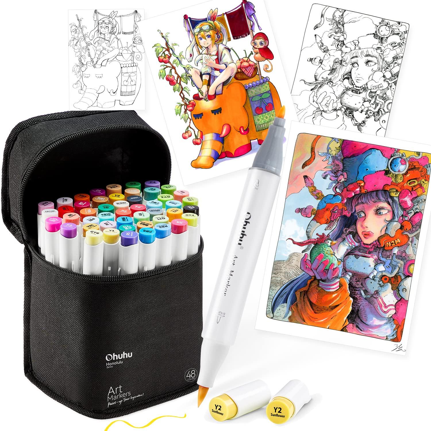 

Ohuhu Marker 48 Colors Basic Illustration Brush and Fine Includes 1 Blender Honolulu B Series Brush-Type Pens, (49 Pens), Professional-Use Colors, чёрный