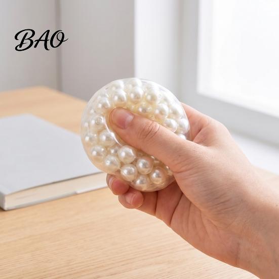 Portable Anxiety Relief Gifts Pearl Bead Filled Stress Toy, Soft TPR Sensory Relaxation Squeeze Ball, Comforting Balls Slow Rebound Rice Cake Texture
