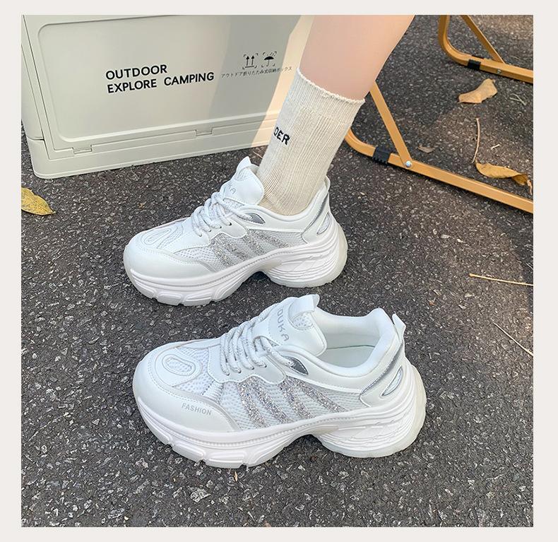 

Платформенные женские весенне-осенние новые сетчатые маленькие повседневные спортивные туфли 40 белый