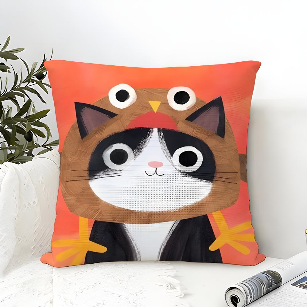 Funny And Silly Cat Pattern Pillow Case Cotton Linen Fabric Square Zipper Pillowcase Home Decorative Living Room