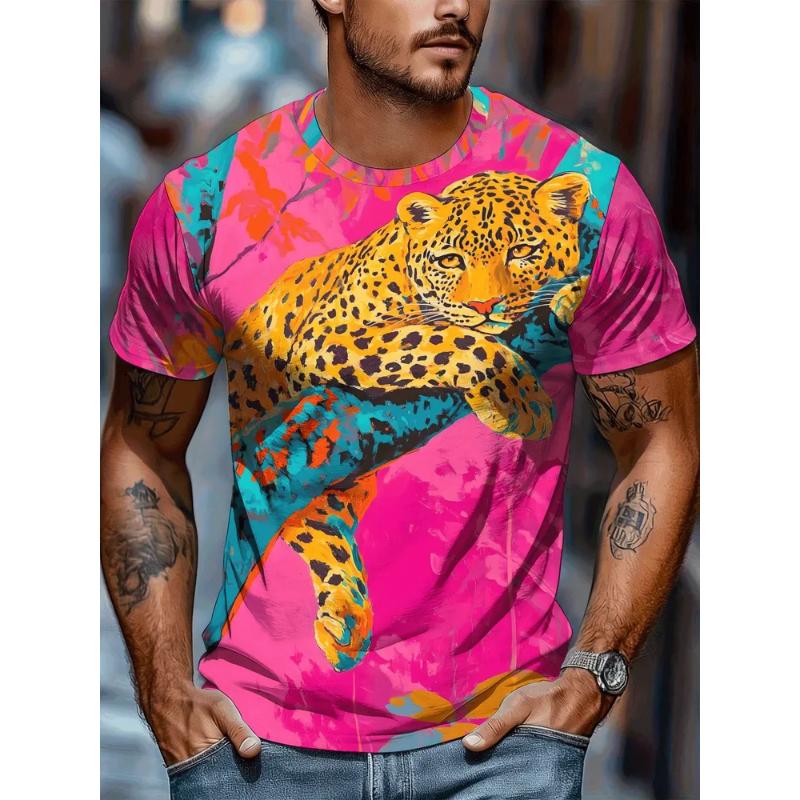 Fashionable Men s Crew Neck Short-sleeve 3D Casual Color Print Casual Short-sleeve Crew Neck T-shirt XS