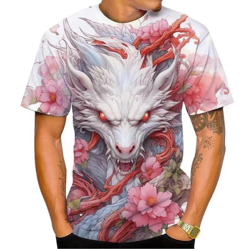 Tricouri cu Imprimeu 3D Floral Dragon Nou Bărbați Femei Modă Gât O Mânecă Scurtă Tricou Supradimensionat Harajuku Y2k Topuri Tricouri Haine Copii