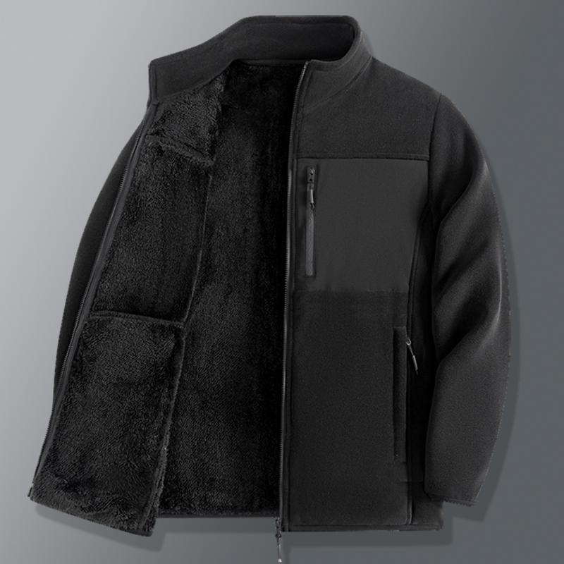 Herbst- und Wintermantel mit dickem Samt für Herren-Oversize-Oberteil, Herren-Frühlingsbekleidung Dünne Jacke, Herren-Mittelalter- und Senioren-Bekleidung Stehkragenjacke