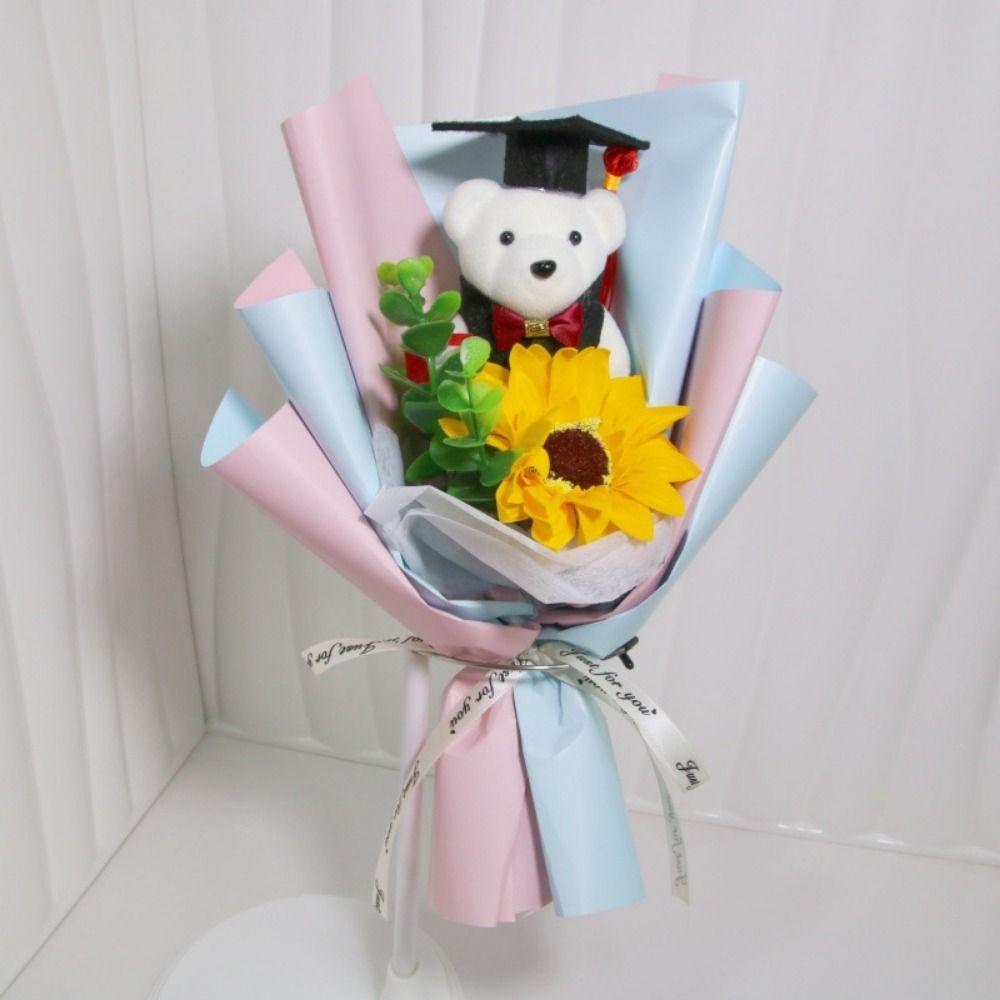 Plush Bear Doctoral Bear Bouquet Woven Crochet Flowers Bouquet Student Gift