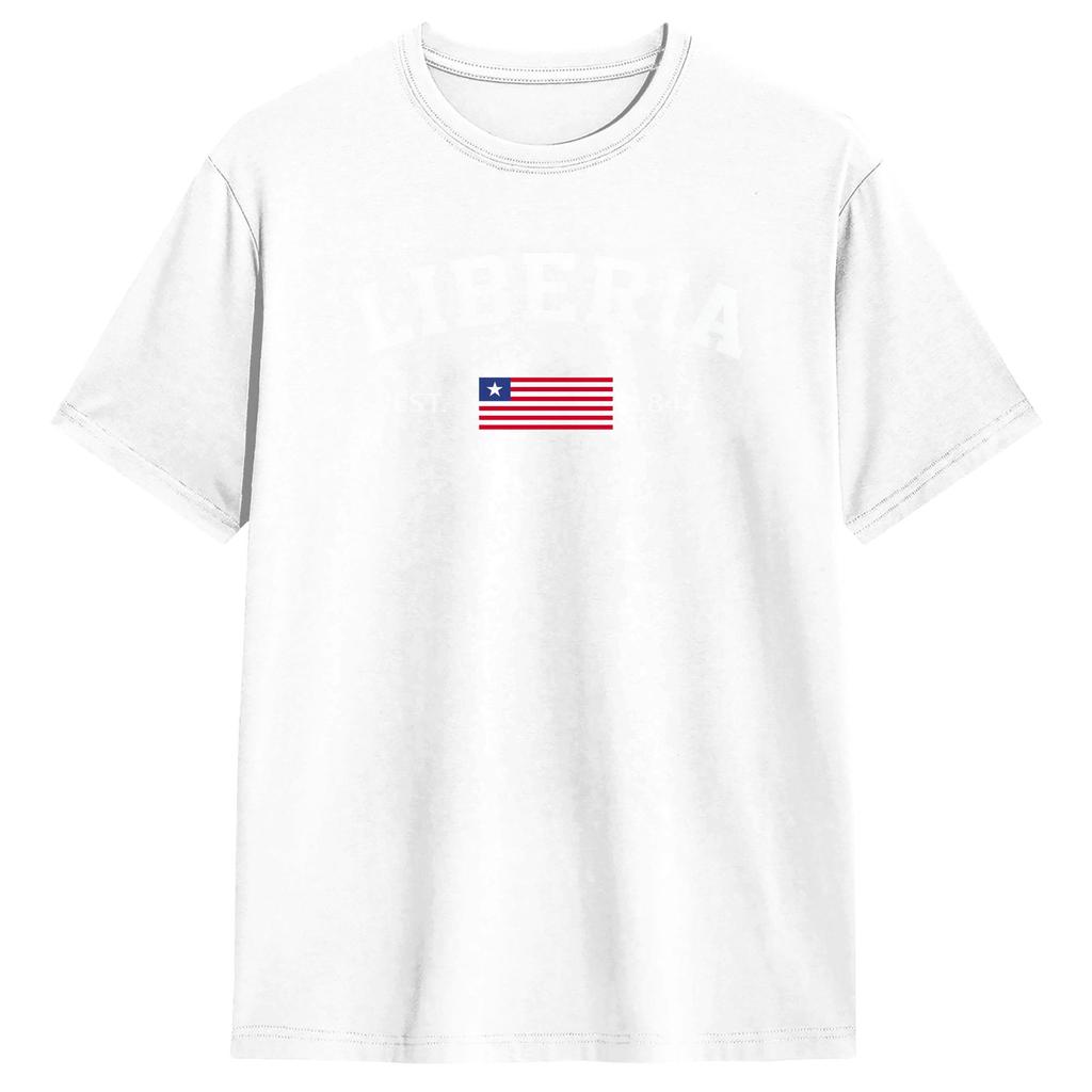 Casual Liberia Est TShirts Unisex Crew Neck Pure Cotton T Shirts Independence Day Short Sleeve Tee Shirt Gift Idea Clothing