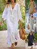 2026 Autumn Winter Cotton Linen Long Sleeve Cardigan Dress for Women