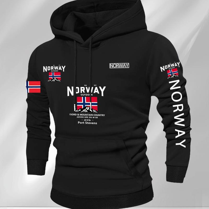 Hanorac cu glugă pentru bărbați cu imprimeu norvegian, modă, toamnă/iarnă, zilnic, în aer liber, vacanță, fitness, casual, larg, cald, îmbrăcăminte sport
