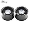 Alisouy 2PCS Stainless Steel Round Heart Zircon Ear Flesh Tunnels Plugs Expander Stretcher Double Flared Gauges Piercing Jewelry
