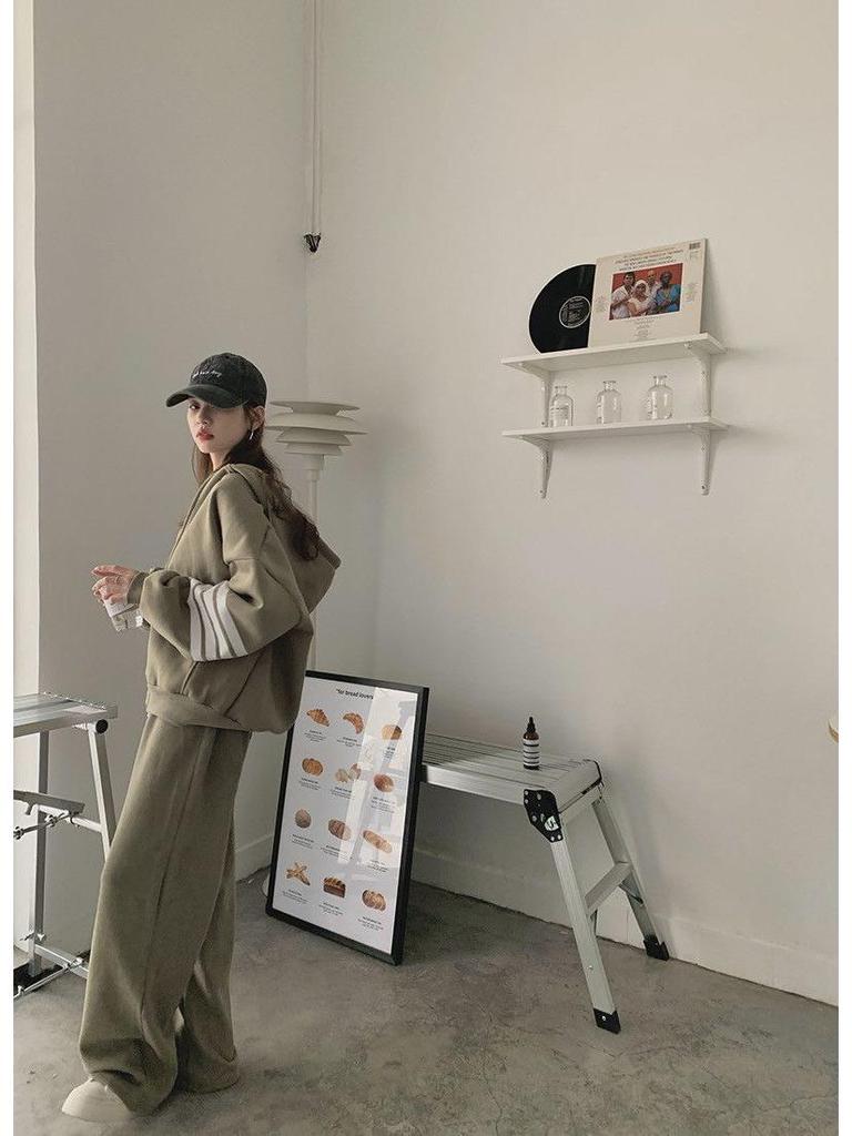 Korean Style Women's Tracksuit Set - Loose Zipper Hoodie Casual Fashion for Autumn/Spring