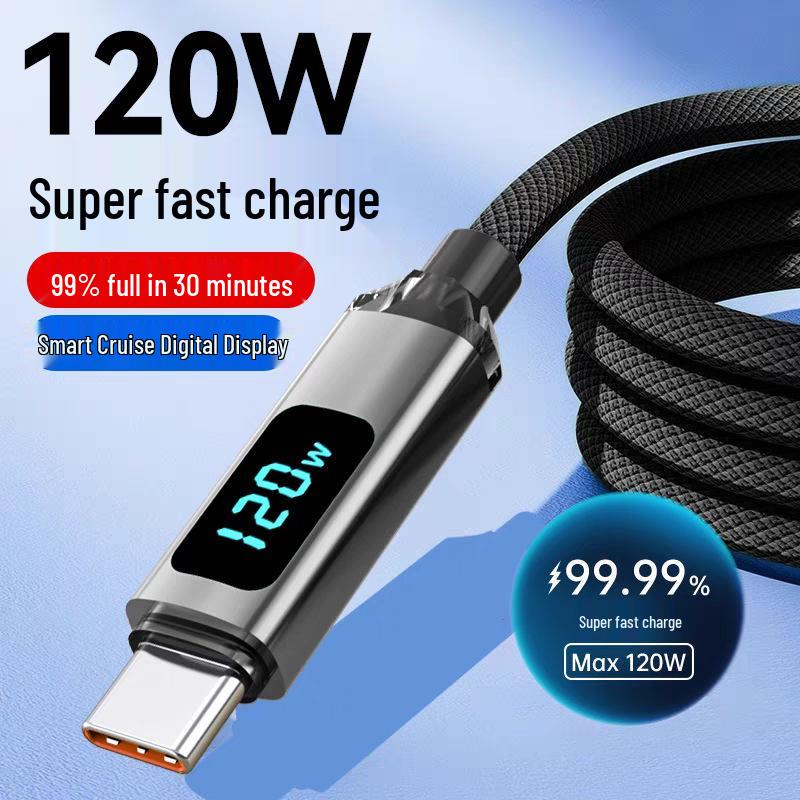 Crystal Shine 120W Ultra-Fast Type-C Charging Cable with Smart Display for Huawei Honor